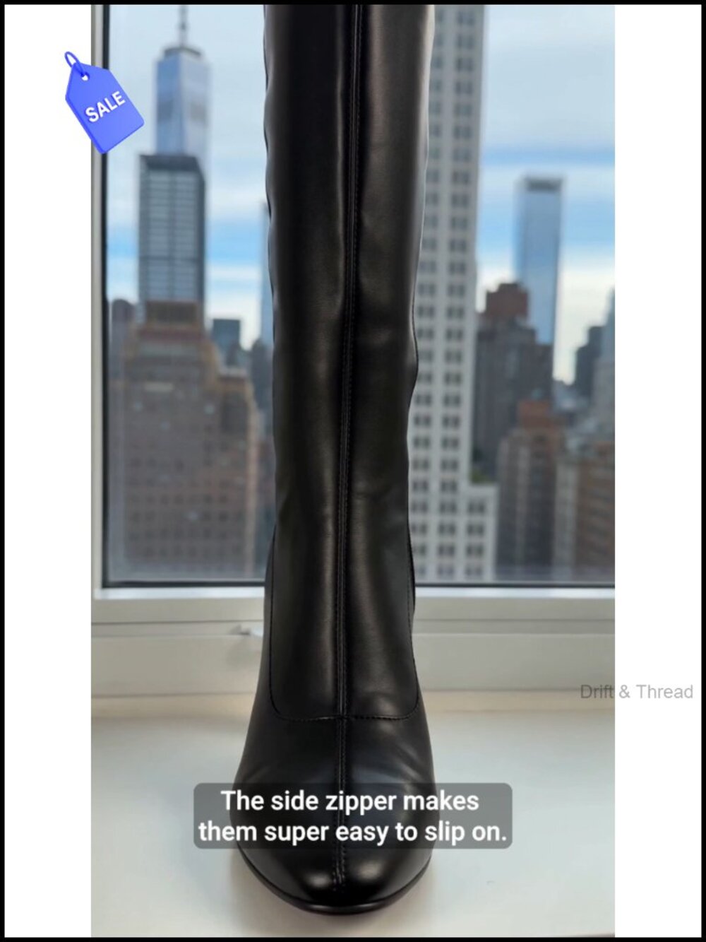 Women's Knee High Chunky Heel Boots Faux Suede Stretch Zip-Up - Picture 6 of 6